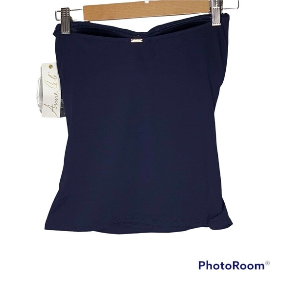 NEW Anne Cole Womens Twist Front Bandeaukini Top Size Small Tankini Navy Blue - Picture 3 of 7
